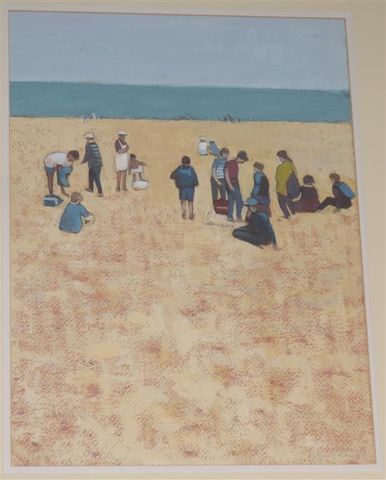 Arthur Hackney, gouache, beach scene, signed and dated 92, 45 x 33cm